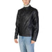 Black leather zip-up jacket with high collar from Gas Men featuring front pockets