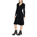 Black long-sleeved midi dress with V-neckline and flared skirt by Morgan De Toi