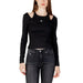 Calvin Klein black long-sleeved crop top with shoulder cutouts and logo for women