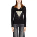 Black long-sleeved Guess T-shirt featuring a metallic triangle logo on the chest