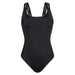 Black one-piece swimsuit with logo-printed shoulder straps by Calvin Klein Women Beachwear