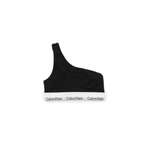 Black one-shoulder Calvin Klein sports bra with branded elastic band for women