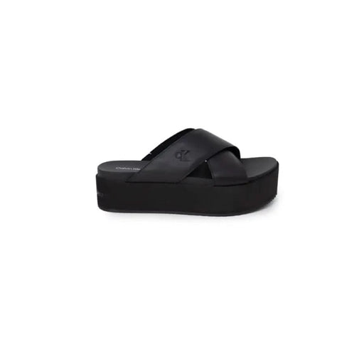 Calvin Klein Black Platform Sandal with Crossed Straps for Women