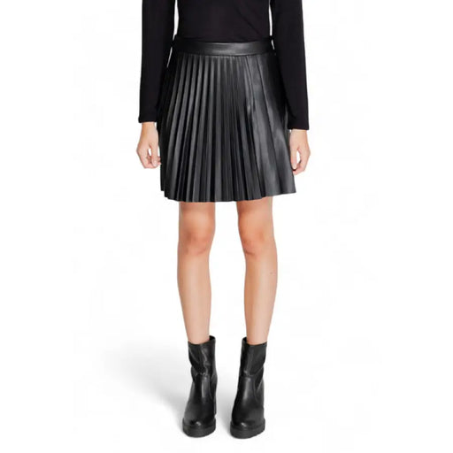 Black pleated leather skirt with ankle boots from Morgan De Toi for women