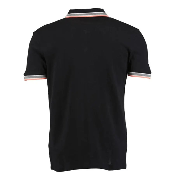 Black polo shirt with striped collar and sleeve trim from Boss, made of 100% cotton