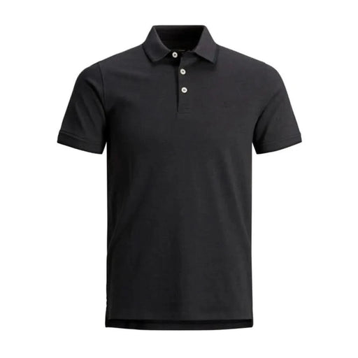 Jack & Jones men polo, black with white button, showcasing urban style clothing