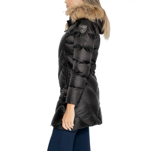 Black puffer coat with fur-trimmed hood and sleeve patch from Blauer Women’s Jacket