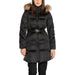 Black puffer coat with fur-trimmed hood and belted waist by Guess Women Jacket