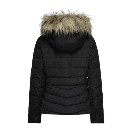 Black puffer jacket with faux fur-trimmed hood from Only Women Jacket collection