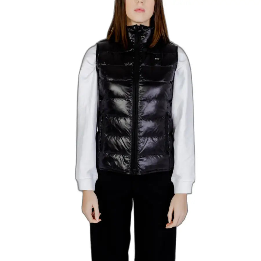 Blauer Women’s Jacket - Black Puffer Vest Over White Long-Sleeved Top