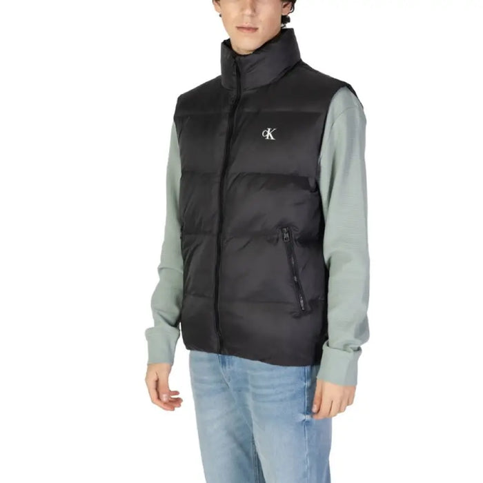 Black puffer vest with Calvin Klein logo in Men’s Sleeveless Turtleneck design