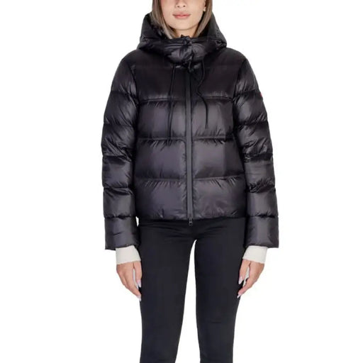 Black puffy winter jacket with hood and zipper from Peuterey Women Jacket collection