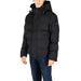 Black puffy winter coat featuring a hood and zipper closure in Replay Men’s collection