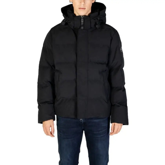 Black puffy winter coat with hood and zipper from Replay Men’s Turtleneck Jacket