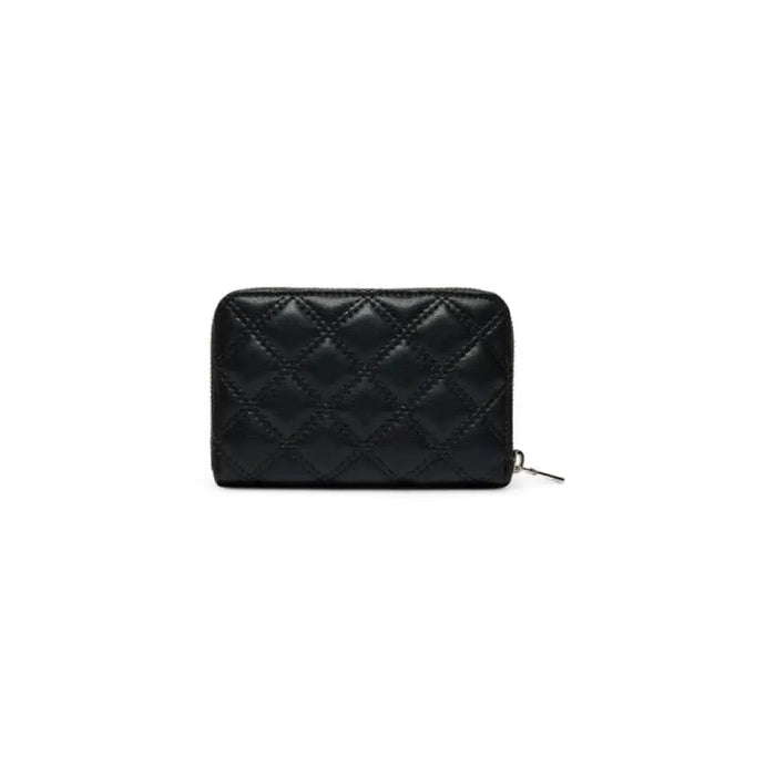 Black quilted leather wallet with zipper, Guess Women Wallet for stylish organization