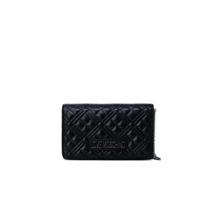 Black quilted leather wallet with chain and VERSACE branding in Love Moschino Women Bag