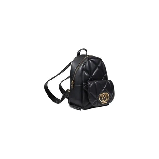 Black quilted leather backpack with gold logo emblem from Love Moschino Women Bag