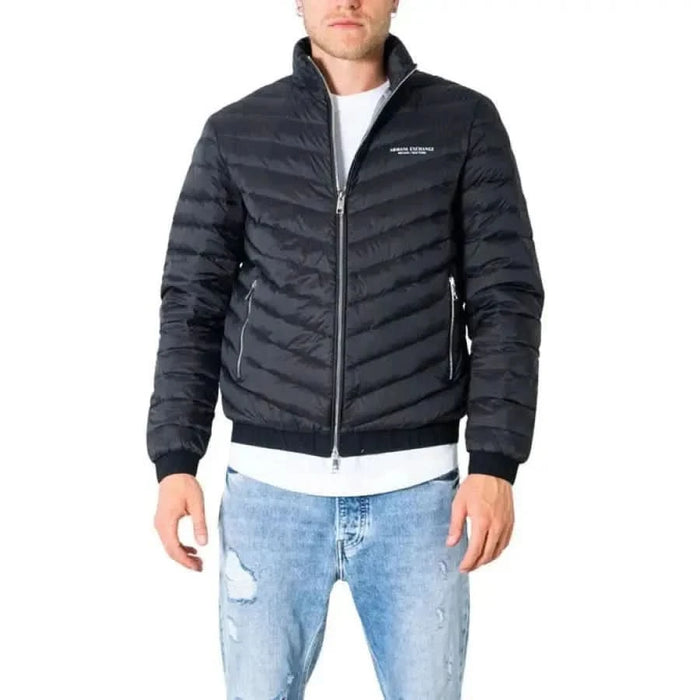 Black quilted puffer jacket with full-length zipper in Armani Exchange Men Blazer