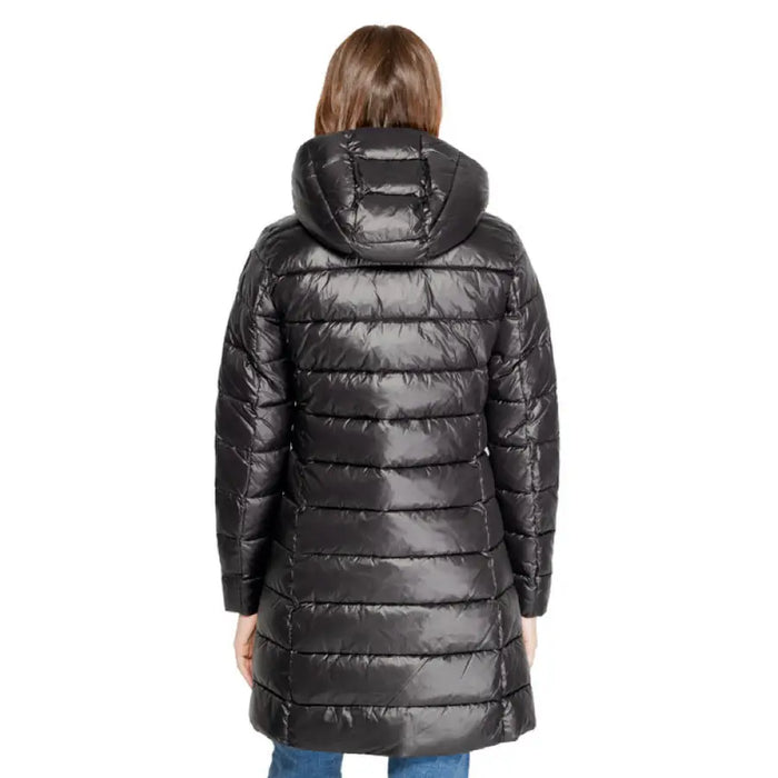 Black quilted puffer coat with a hood displayed from the back by Blauer Women Jacket