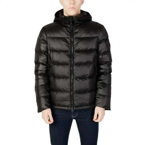 Black quilted puffer jacket with hood and zip closure from Peuterey Men Jacket