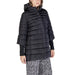 Black quilted puffer coat with a hood and ribbed sleeves by Sandro Ferrone