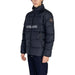 Black quilted winter puffer jacket featuring Napapijri logo patch for men