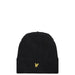 Black ribbed beanie featuring gold eagle logo from Lyle & Scott Men Cap collection