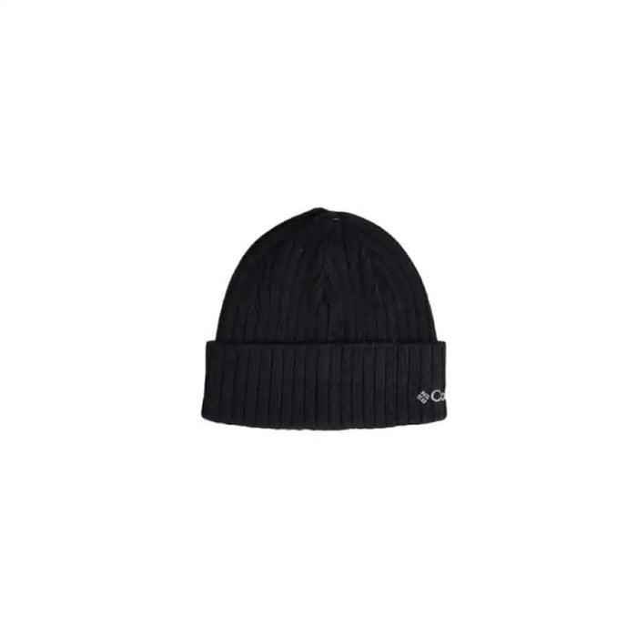 Black ribbed knit winter beanie with logo from Columbia Men Cap collection