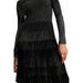 Desigual Women Black Ribbed Long-Sleeve Dress with Pleated Skirt