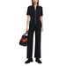 Black short-sleeved Desigual jumpsuit with front zipper and wide-leg pants