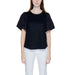 Jacqueline De Yong black short-sleeved top with textured sleeves over white pants