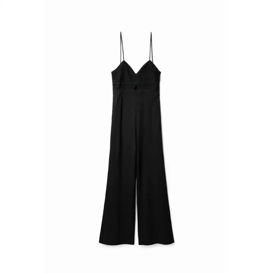 Black sleeveless spaghetti strap jumpsuit with wide-leg pants - Desigual Women Jumpsuit