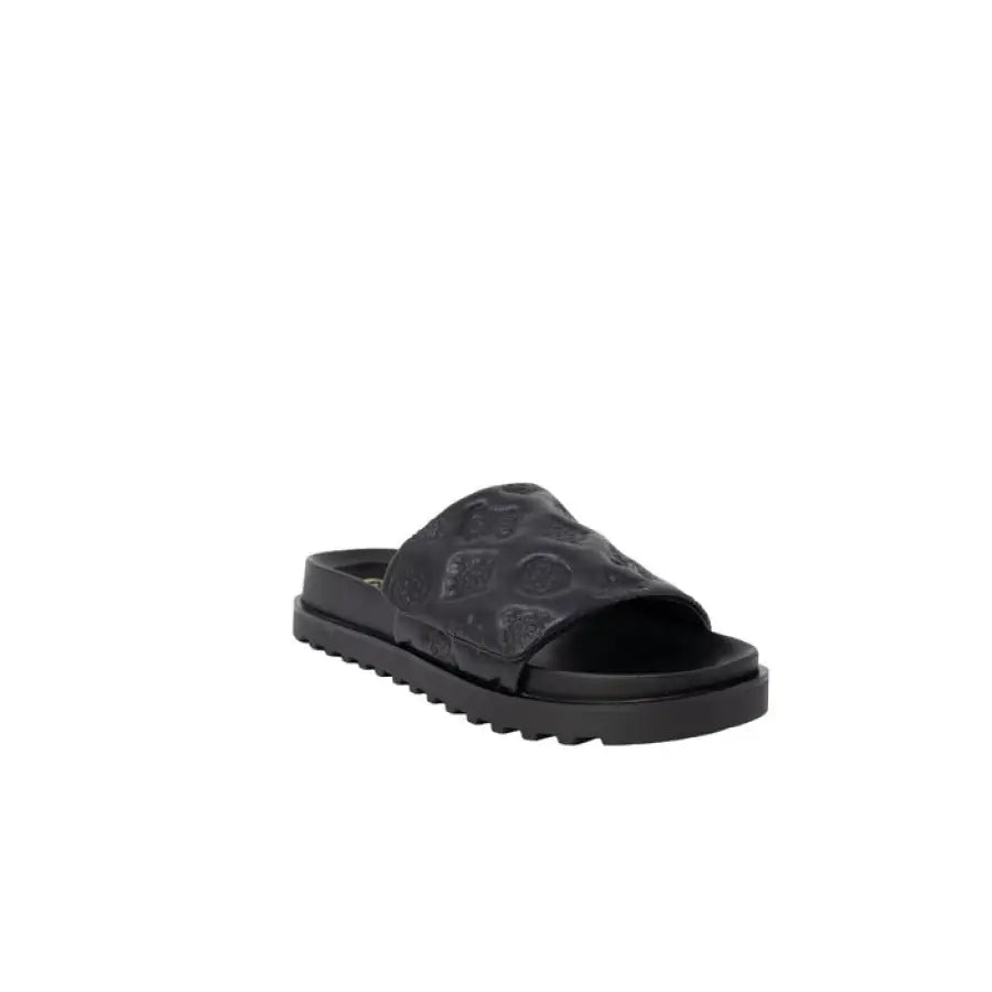 Guess Women Slippers - Black slide sandal with textured upper and chunky sole