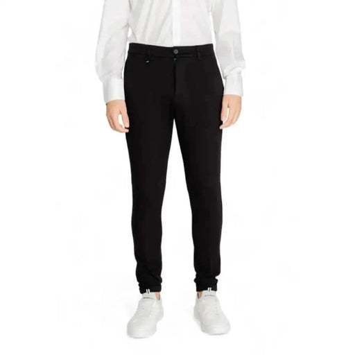 Black slim-fit Antony Morato men trousers with tapered legs and button closure