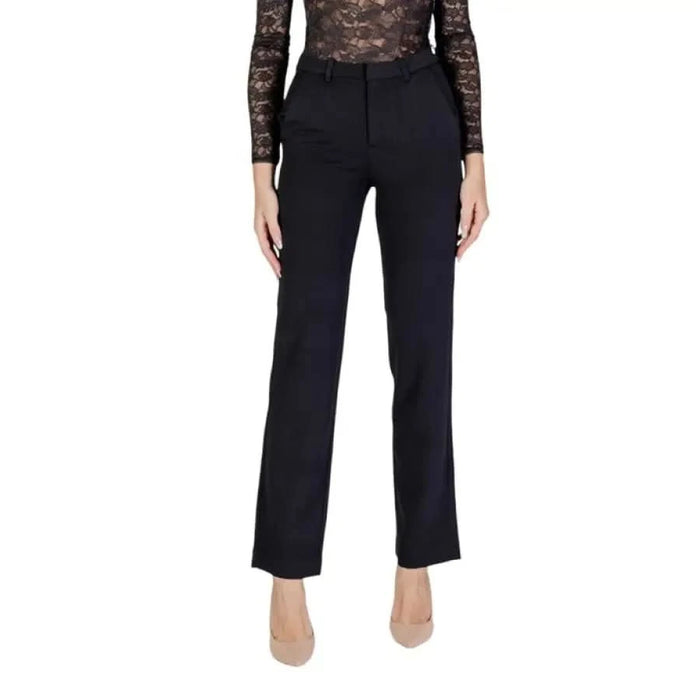 Black straight-leg high waist dress pants from Only Women Trousers collection