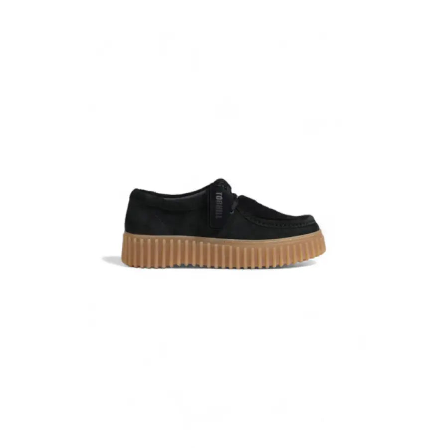 Black suede platform sneaker with thick gum rubber sole, Clarks Women Lace Ups Shoes