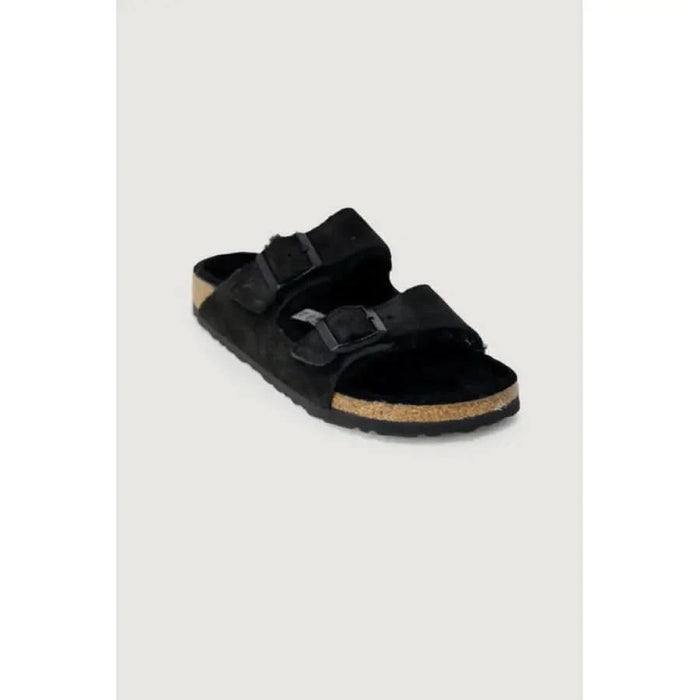 Birkenstock Women Slippers – Black suede sandal with adjustable straps and cork footbed