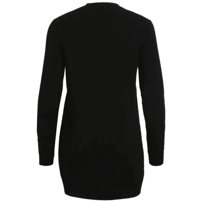 Vila Clothes black sweater dress with long sleeves, V neckline, and scooped back. Urban style