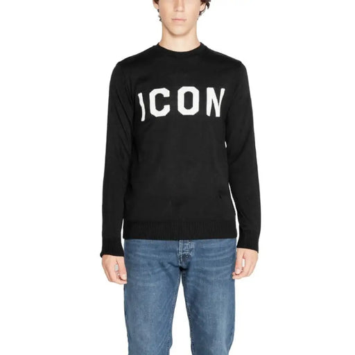 Black sweater featuring ICON printed in white, part of Icon Men Knitwear collection