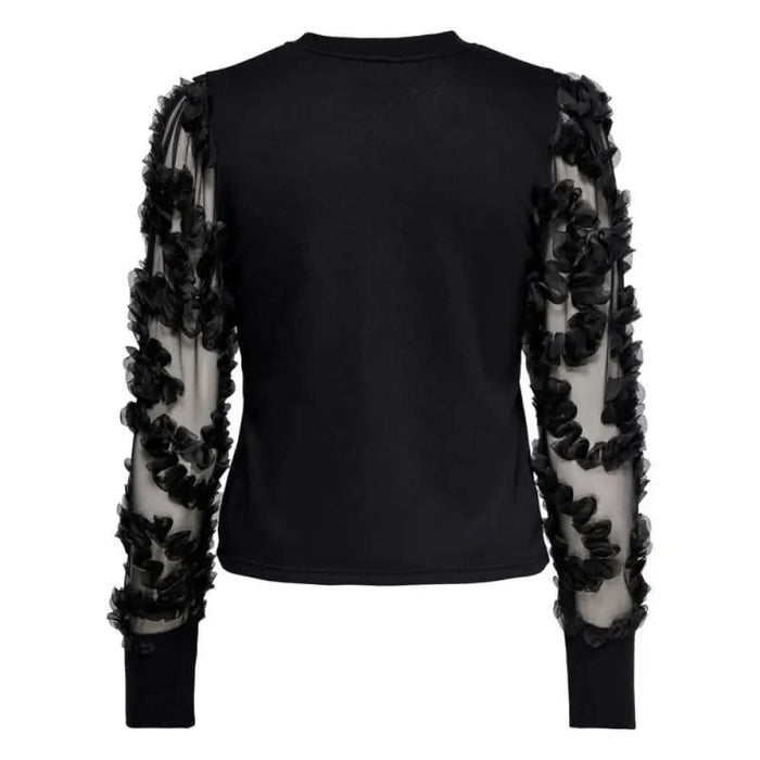 Black sweater with sheer floral-patterned sleeves from Jacqueline De Yong Women Knitwear