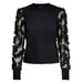 Black sweater with sheer floral-textured sleeves from Jacqueline De Yong Knitwear