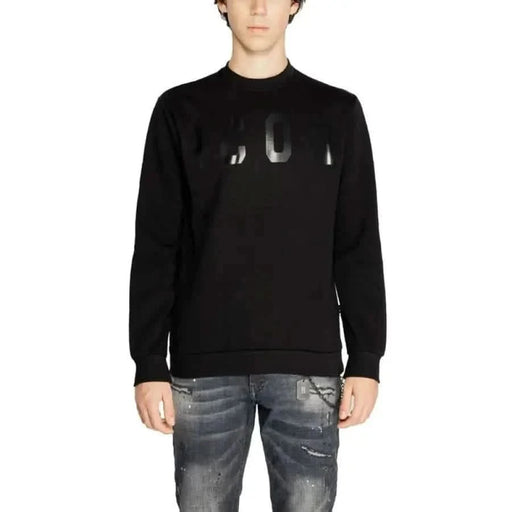 Black sweater with shiny lettering featured in Icon Men Sweatshirts collection