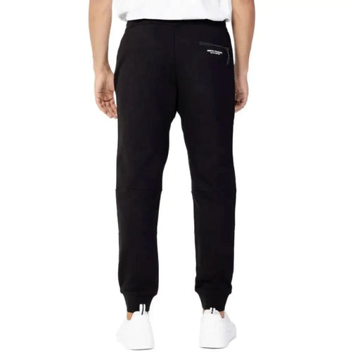 Armani Exchange Men Trousers Black sweatpants with elastic cuffs and small logo on back pocket