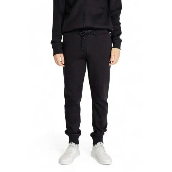 Black Napapijri men trousers featuring elastic cuffs and drawstring waist