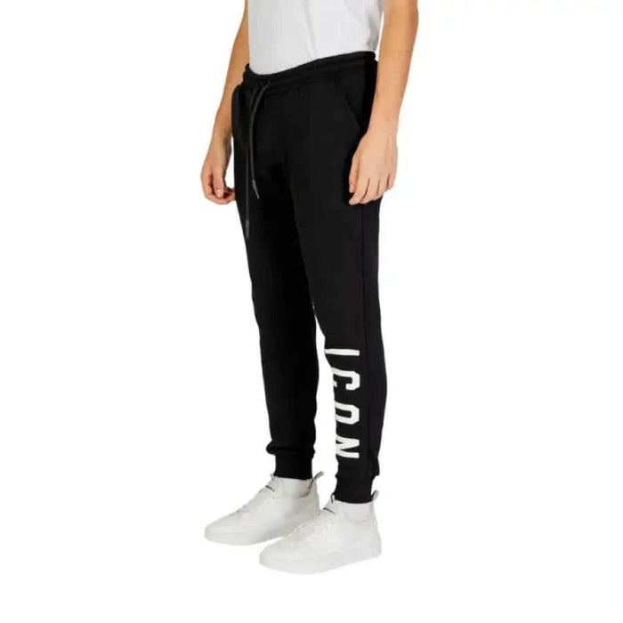 Black Icon Men Trousers featuring Look printed on the leg for a stylish casual look