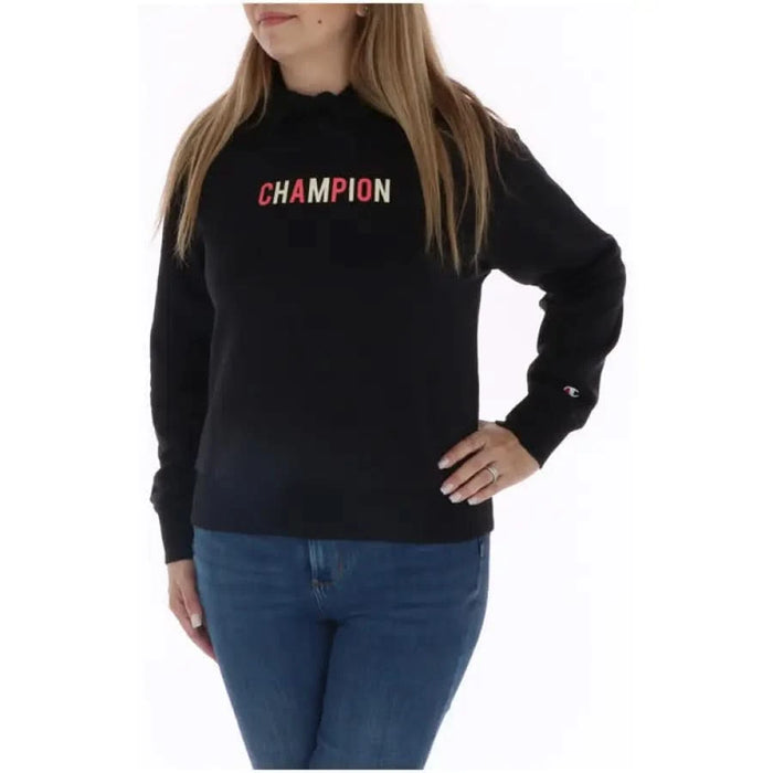 Black sweatshirt with colorful ’CHAMPION’ text from Champion - Women Sweatshirts collection