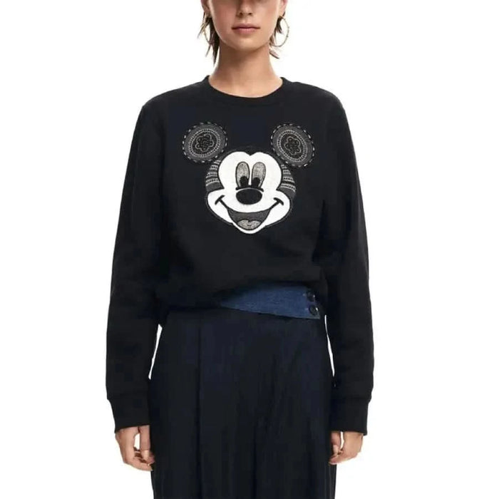 Black Desigual women’s sweatshirt with Mickey Mouse’s smiling face in white