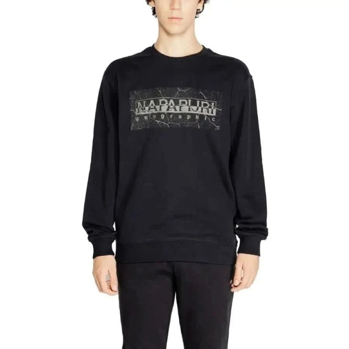 Black Napapijri sweatshirt featuring logo on chest for men’s fashion