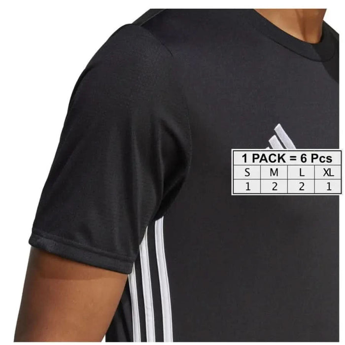 Adidas Men T-Shirt featuring Black color with Adidas logo and size details on the chest