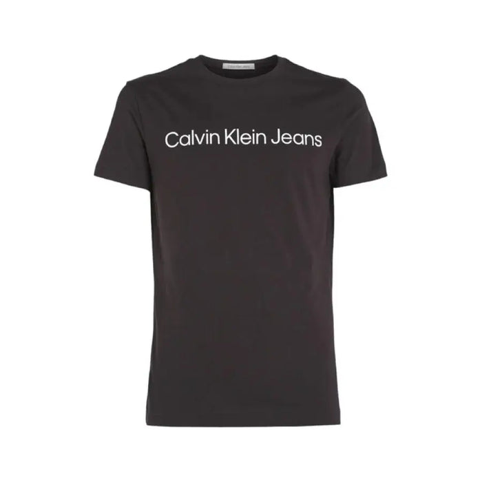 Black Calvin Klein Jeans Men T-Shirt featuring front text print design